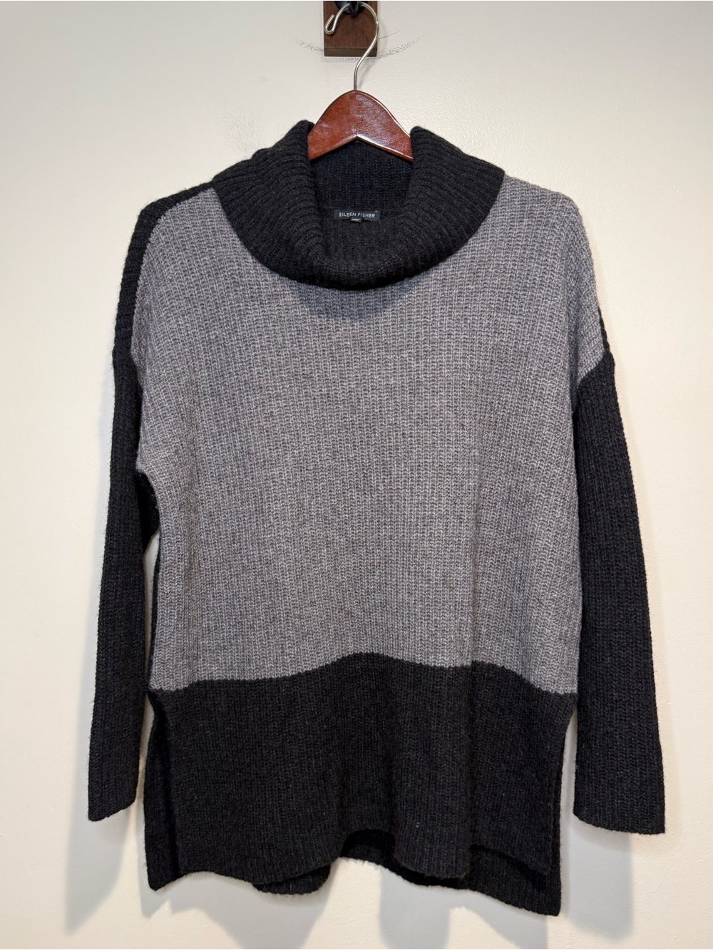 EILEEN FISHER Yak Wool Colorblock Cowl Neck Sweater